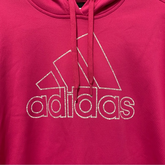 Adidas Womens Large Hooded Pullover Sweatshirt Pink White Drawstring Mesh New - Picture 2 of 8